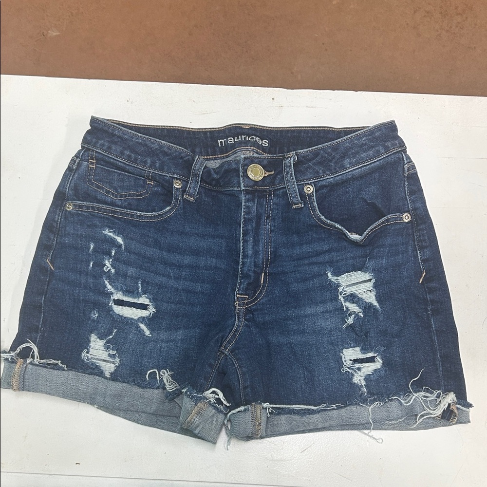 Maurices Women's Dark Blue Distressed Jean Shorts